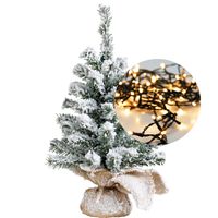 Mini kerstboom besneeuwd 45 cm - met kerstverlichting warm wit 300 cm - 40 leds