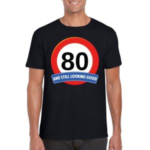 80 jaar verkeersbord t-shirt zwart heren 2XL  -