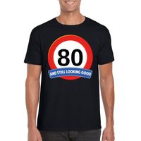 80 jaar verkeersbord t-shirt zwart heren 2XL  - - thumbnail