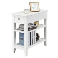 Smal Nachtkastje met Lade en Plank 3 Verdiepingen Tellende Houten Bijzettafel Koffietafel voor Woonkamer Slaapkamer (Wit)