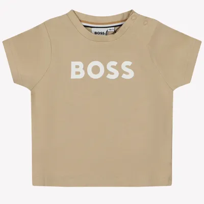 Hugo Boss Logo T-Shirt Baby Beige - Maat 0-3 Maanden - Kleur: Blauw | Soccerfanshop