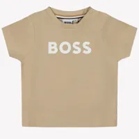 Hugo Boss Logo T-Shirt Baby Beige - Maat 0-3 Maanden - Kleur: Blauw | Soccerfanshop