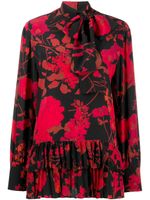 Valentino Garavani blouse plissée à fleurs - Noir