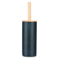 Berilo Malaga Toiletborstel in houder/wc-borstel - polyresin/rvs en bamboe - zwart - 38 cm