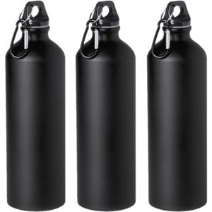 Waterfles/drinkfles Thor - 3x - zwart - aluminium - schroefdop - karabijnhaak - 800 ml - Sportfles/B
