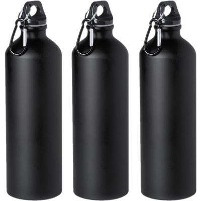 Waterfles/drinkfles Thor - 3x - zwart - aluminium - schroefdop - karabijnhaak - 800 ml - Sportfles/B