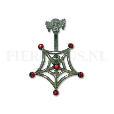 Navelpiercing spinnenweb rood