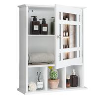 Badkamer Muur Opbergkast Spiegelkast Houten Opknoping Medicijnkast met Verstelbare Plank en 3 Open Vakken Wit