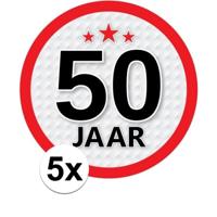 5x 50 jaar leeftijd sticker - rond - dia 15 cm - 50 jaar verjaardag/jubileum/leeftijd versiering