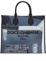 Dolce & Gabbana logo-embroidered denim-patchwork tote bag - Bleu - thumbnail