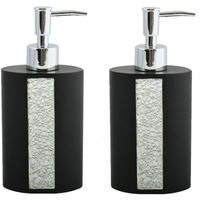 MSV Zeeppompje/dispenser - 2x - Luanda - kunststeen - zwart/zilver - 8 x 18 cm - 250 ml - Zeeppompjes