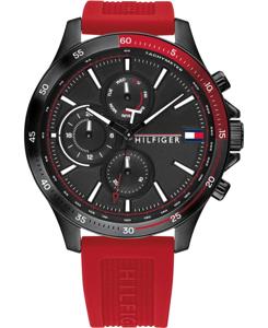 Tommy Hilfiger chronograaf Herenhorlogemet rode siliconen band, 46 mm