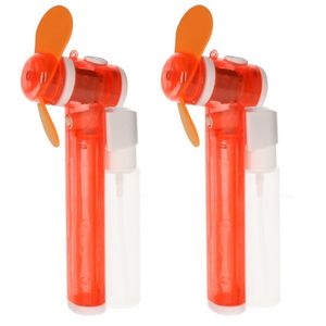 Set van 2x stuks oranje hand ventilators met water verdamper 16 cm