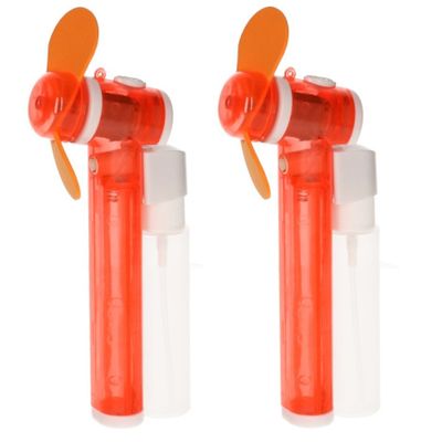 Set van 2x stuks oranje hand ventilators met water verdamper 16 cm