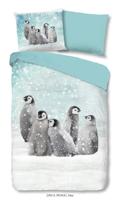 Good Morning Kinderdekbedovertrek "pinguins" - Blauw - (140x200/220 cm) - Katoen Flanel