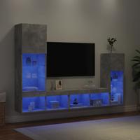4-delige Tv-wandmeubelset met LED bewerkt hout betongrijs