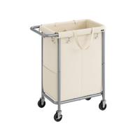 Wasmand met wielen en handvat, Romig wit / 140L (69 x 39 x 81 cm)