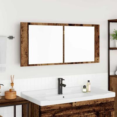 LED Spiegelkast Oud hout 100 x 12 x 45 cm Bewerkt hout