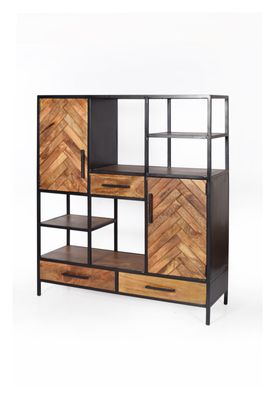 Livingfurn Wandkast 'Brooklyn' Mangohout en staal, 140 x 120cm