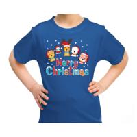 Kersttrui t-shirt - kinderen - dierenvriendjes - Merry christmas - blauw - kerstkleding - thumbnail
