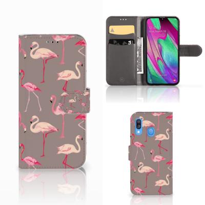 Samsung Galaxy A40 | Telefoonhoesje | Met pasjeshouder | Flamingo