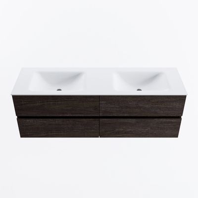 MONDIAZ VICA 150cm badmeubel onderkast Dark Brown 4 lades. Wastafel CLOUD dubbel zonder kraangat, kleur Talc.