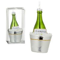 1x Kersthanger figuurtjes glazen champagne fles 14 cm