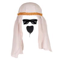 Carnaval verkleed set voor een Arabier/Sjeik - hoofddoek wit - heren- met baardje en zonnebril - thumbnail