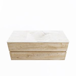 MONDIAZ VICA-DLUX 120cm badmeubel onderkast Washed Oak 2 lades. Inbouw wastafel CLOUD midden zonder kraangat, kleur Ostra.