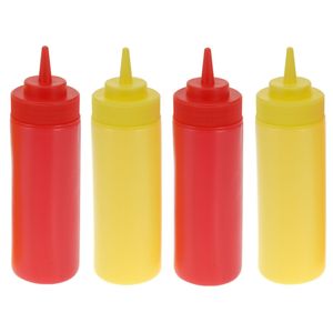 Doseerflessen/sausflessen - 6x - rood en geel - kunststof - 400 ml - mayo en ketchup knijpflessen