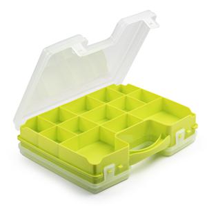 Plasticforte Opbergkoffertje/opberg/sorteerbox - 21-vaks - kunststof - groen - 28 x 21 x 6 cm