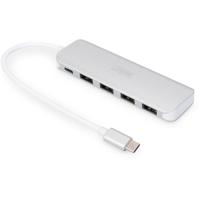 Digitus DA-70242-1 USB 3.2 Gen 1-hub 4 + 1 poorten Met snellaadpoort, Met USB-C stekker, Met aluminium behuizing Zilver
