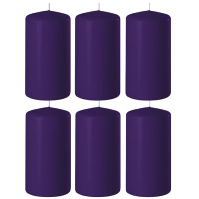 8x Paarse cilinderkaarsen/stompkaarsen 6 x 12 cm 45 branduren 8x Paarse cilinderkaarsen/stompkaarsen 6 x 12 cm 45 branduren