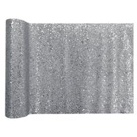 Santex Tafelloper op rol - zilver glitter - 28 x 300 cm - polyester - Feesttafelkleden - thumbnail