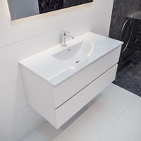Mondiaz Vica Denia badmeubel wit mat 100 cm 2 lades keramiek enkele spoelbak midden 1 kraangat