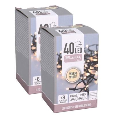 Kerstverlichting - 2x - warm wit - 40 leds - 300 cm -zwart snoer - batterij Kerstverlichting - 2x - warm wit - 40 leds - 300 cm -zwart snoer - batterij