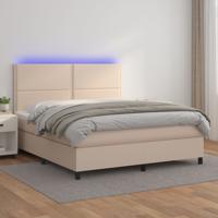 Boxspring met matras en LED kunstleer cappuccinokleur 180x200cm