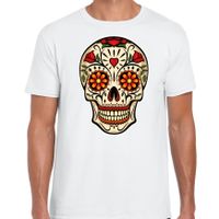 Sugar Skull t-shirt heren - wit - Day of the Dead - punk/rock/tattoo thema