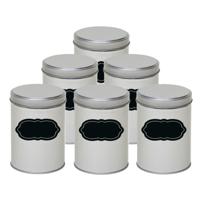 Bewaarblikken set - 6x stuks - zilver - metaal - met beschrijfbare etiketten van 13 cm