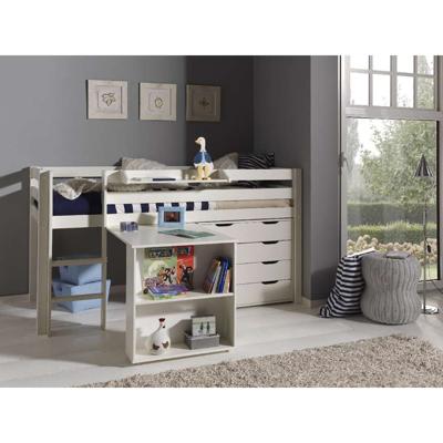 Leen Bakker - Vipack Halfhoogslaper Pino Met Bureau En Ladekast - 114x105,4x209,4 Cm - MDF - Wit - 105.4x114x209.4 Cm