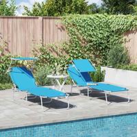Ligstoel 2-persoon 2 pcs Blauw 58 x 188 x 77cm Stof