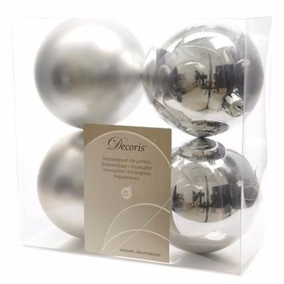 Kerstboom decoratie kerstballen mix 10 cm zilver 8 stuks