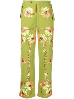 BODE pantalon Victorian à fleurs brodées - Vert