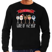 Foute Kersttrui/sweater voor heren - Kerst wijn glazen - zwart - drank/wine