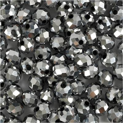 Creativ Company Facet kralen, afm 5x6 mm, gatgrootte 1 mm, metallic grijs, 100 stuk/ 1 doos