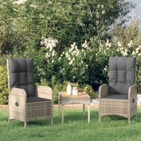 3-delige Loungeset met kussens poly rattan grijs