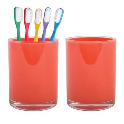 Home & Styling badkamer bekers - 2x - tandenborstelhouder - Troyes - kunststof - rood - 7 x 9 cm