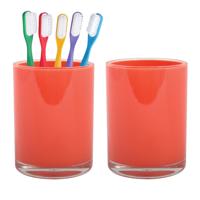 Home & Styling badkamer bekers - 2x - tandenborstelhouder - Troyes - kunststof - rood - 7 x 9 cm