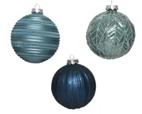 Kerstbal glas d10cm blauw ass3 - thumbnail