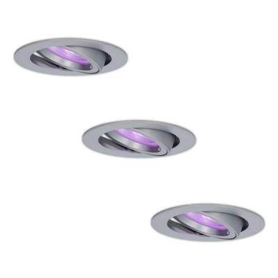 Set van 3 Jose smart inbouwspots - Wifi + Bluetooth - RGBWW - GU10 - Kantelbaar - Google Home, Amazon Alexa en Siri - IP20 voor binnen - RVS
